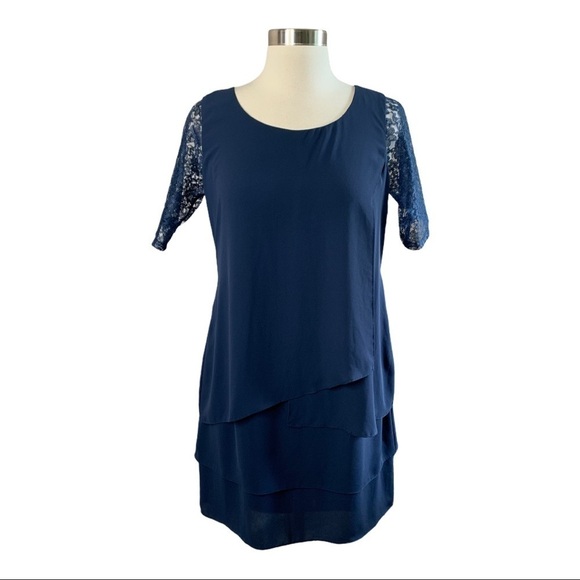 BCBGMaxazria Haley Layered Lace Blue Shift Dress - Picture 1 of 11
